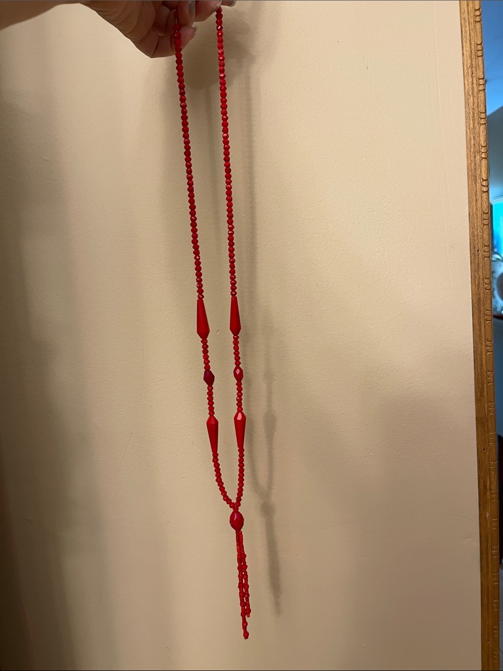 1920s! Authentic Vintage Antique Flapper Red Satiour Beaded Tassel Necklace - Picture 7 of 7